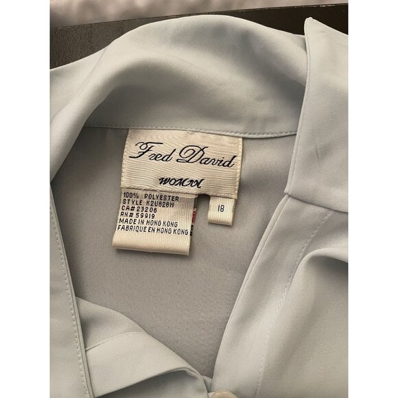 Fred David Woman PLUS Size 18 Buttons Baby Blue Blouse Long Sleeve Shirt Top - Picture 8 of 9